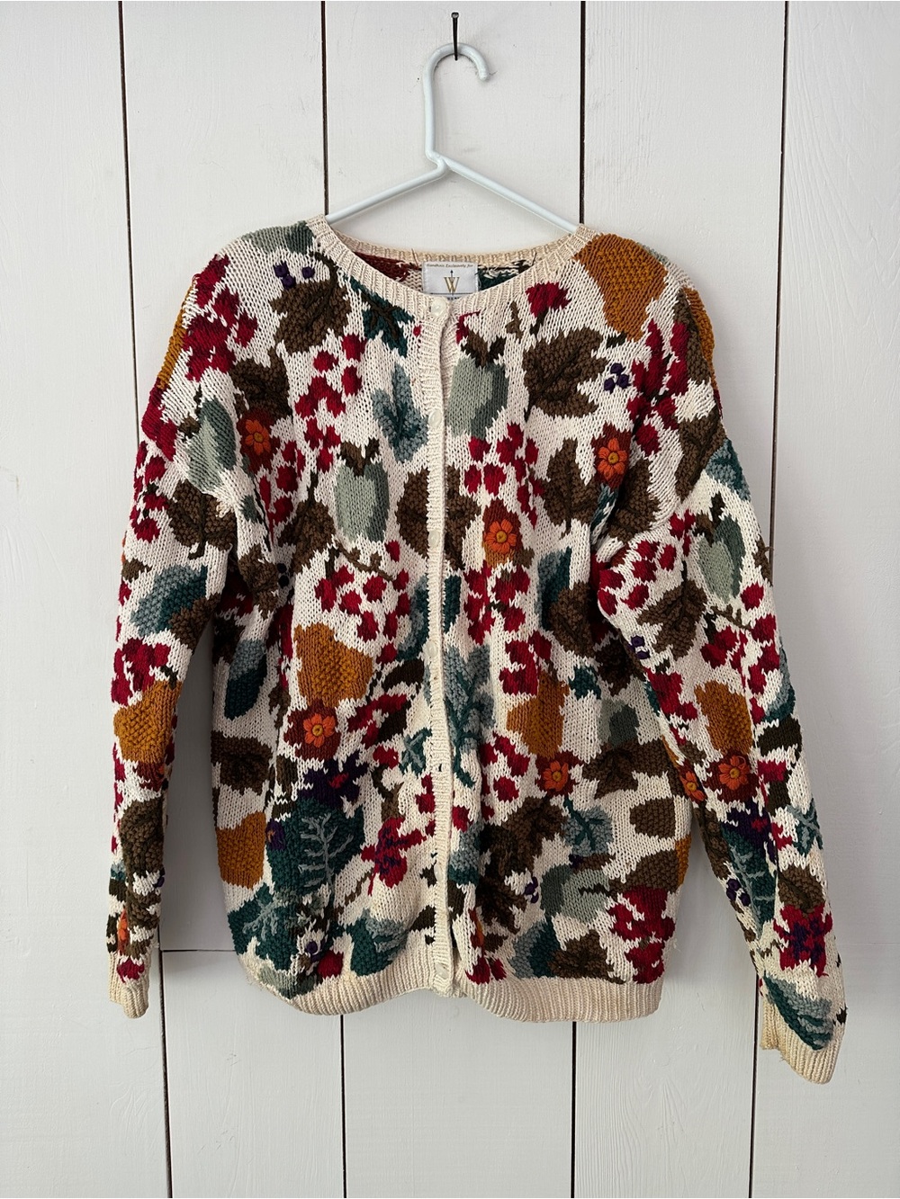 Vintage Weathervane Fall Leaf Cardigan Novelty Sweater Sz L FLAW